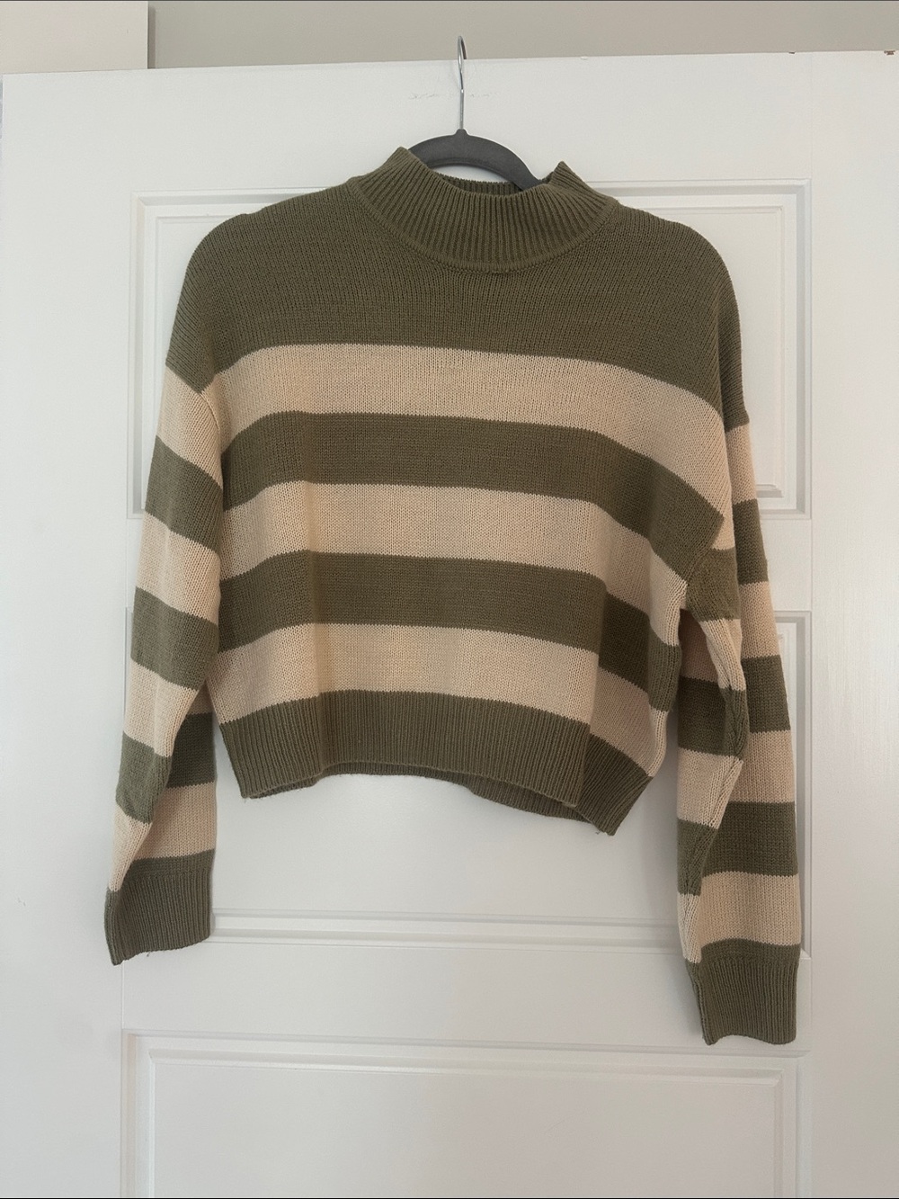 H&M Olive & Cream Striped Turtleneck Sweater